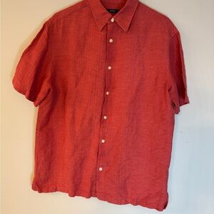 Men’s Alfani Short Sleeve Button Down Shirt. Linen and Polyester. M. Dark Coral